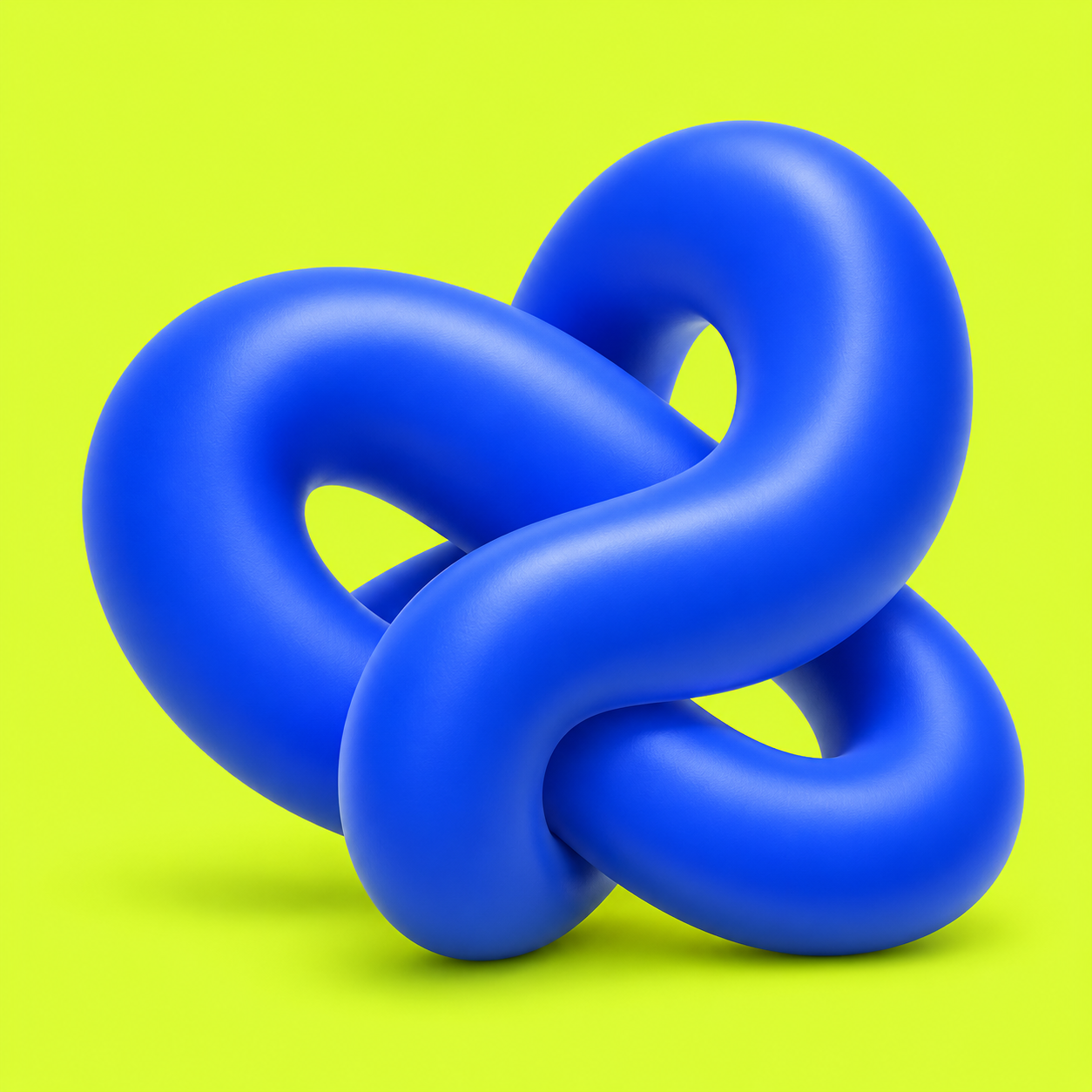 A playful cobalt blue ribbon looping into a sculptural knot on a bright yellow background